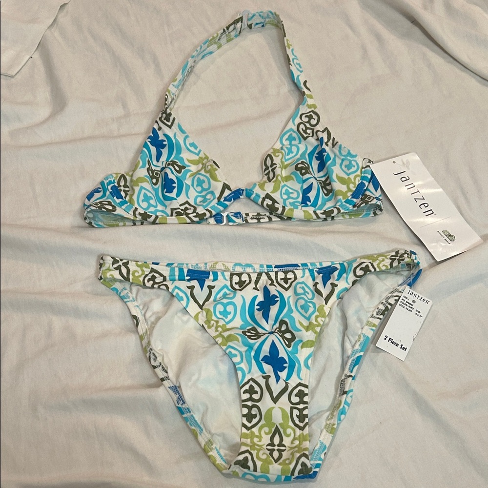 Jantzen Blue and Green Floral Bikini Set size Large NEW